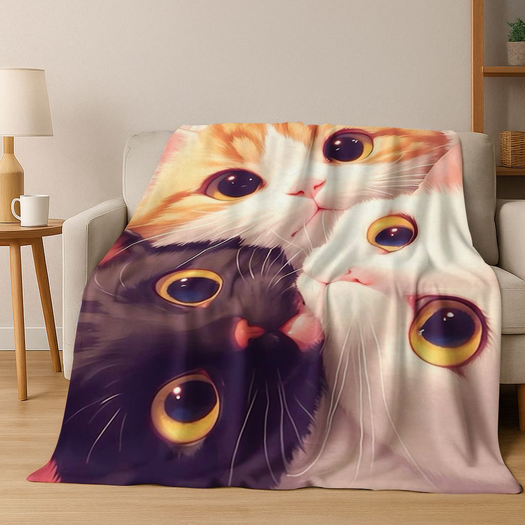 2026 Nová Roztomilá Kočka Koťátko Mňau Kreslená Flísová Přikrývka, Útulná Měkká Plédová Přikrývka pro Domov Ložnici Postel Pohovku Piknikový Potah Dětský Dárek