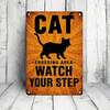 1PC Cat Crossing Vintage Metal Tin Sign 12x8 Inch, Funny Watch Your Step Humorous Wall Art Decor, Durable & Easy To Hang