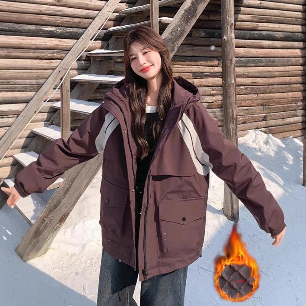 European hooded pie overcomes cotton jacket women's autumn and winter cotton padded waist thickened jacket contrasting color cotton coat