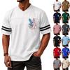 Men V Neck Casual Short Sleeve Jersey Shirt with Independence Day Print and Striped Sleeves for Sports and Wear