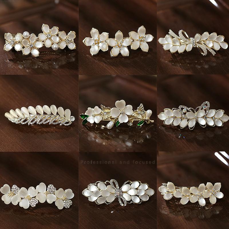 Elegant Floral Hair Barrette, French Clip Spring Hair Claw,  Accents, Bridal Hair Accessory For Half-Up Hairstyles