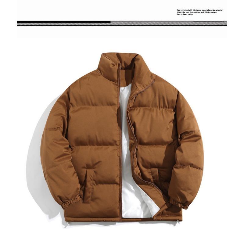 Mens Loose Thick Solid Waterproof Stand Collar Winter Cotton Puffer Jacket