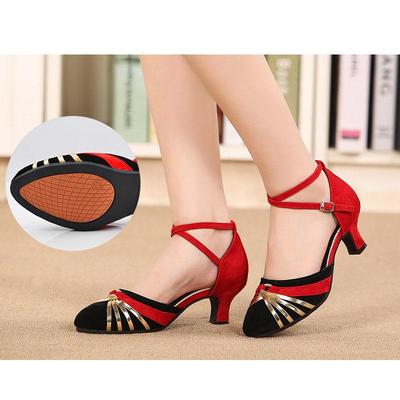 Women's Sequins Latin Dance Shoes Closed Toe Soft Sole Salsa Modern Shoe Tango Ballroom Dancing Shoes 5.5cm Heel