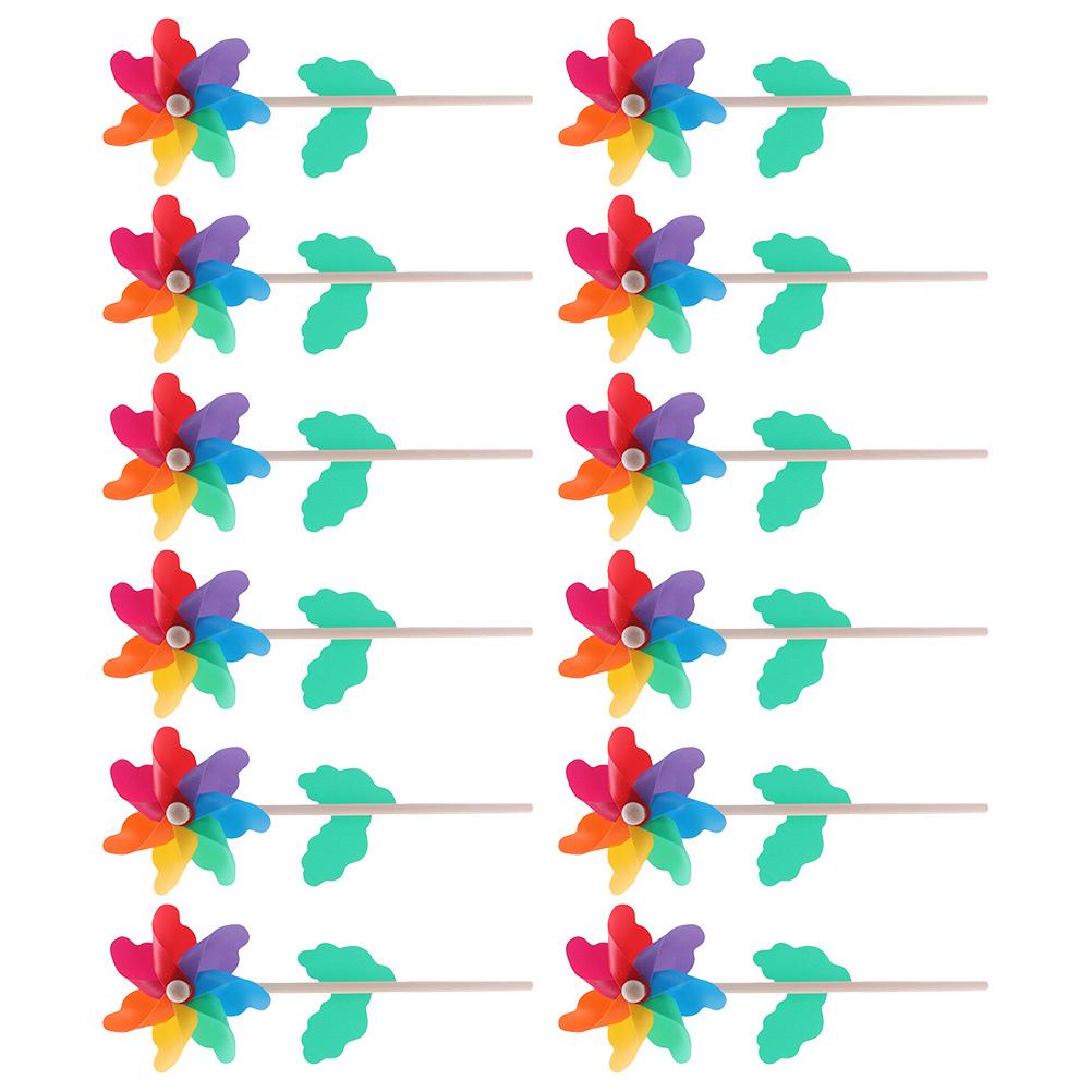 12 Pcs Colorful Windmill Toy Kids Pinwheels Handheld Garden Decorative Stakes Wind Spinners Outdoor Garden Supplies