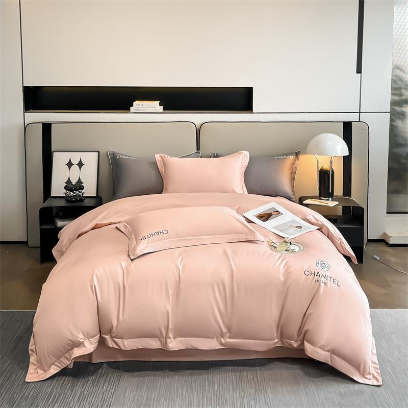 Embroidery Pure Cotton Four-piece Quilt Cover Solid Color Bed Sheet Light Luxury Style Bedding
