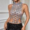 Chic Gemstones Adorned Backless Pieces With Metal Chain Unique Body Chain For A Sophisticated And Daring Appearance