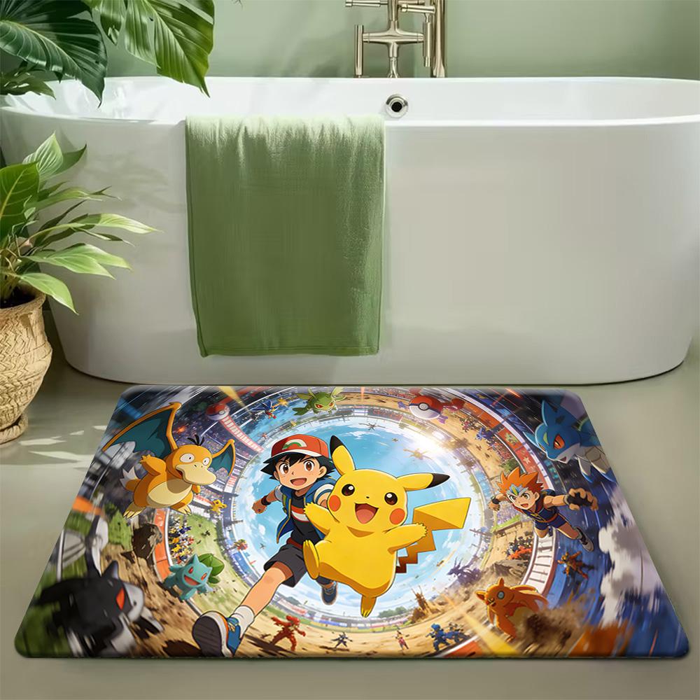 3D Charizard Fire Background Print Non-slip Doormat, Soft Absorbent Floor Rug for Home Decor