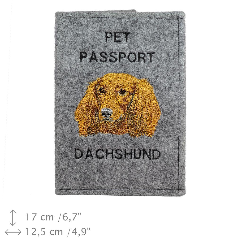 Dachshund Long-haired, Wiener dog, Badger dog - Dog passport case, document case, gift for the traveller from the Art-Dog brand