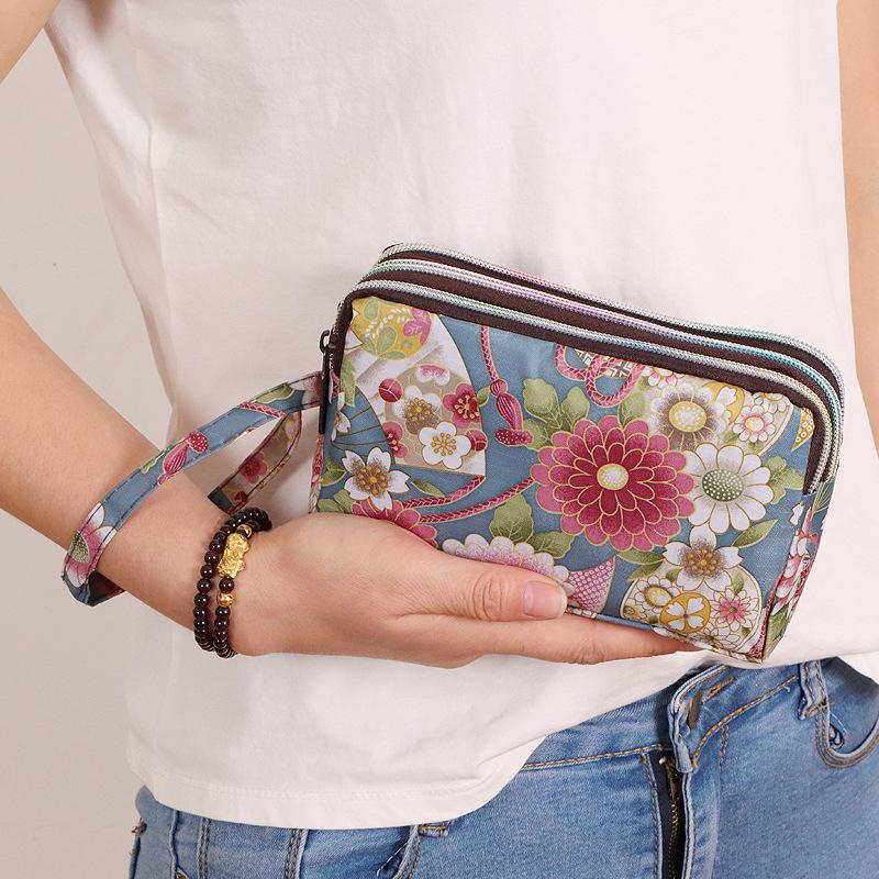Thickened Three-layer Long Zipper Pocket Purse Women's Handbag Wrist Mobile Phone Bag Cute Washable Cloth Clutch Bag