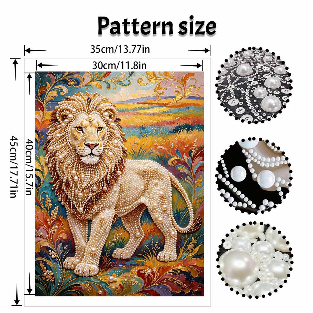 DIY Pearl Art Painting Majestic Lion Handmade Craft Modern Wall Decor Leisure Relax Activity Nice Gift for Novice Art Practitioners Home