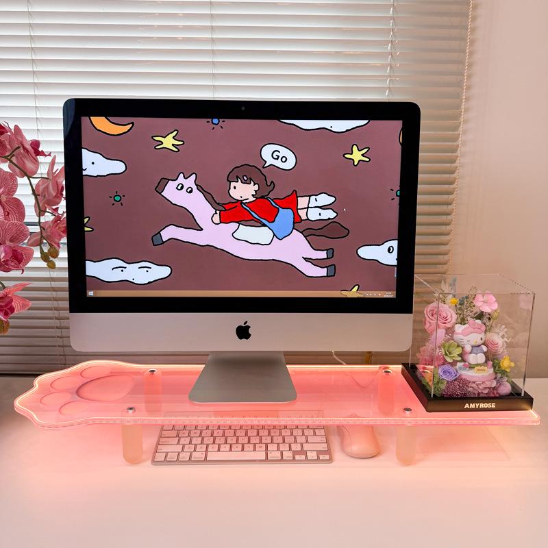 Luminous Cat Paw Acrylic Monitor Riser & Storage Shelf