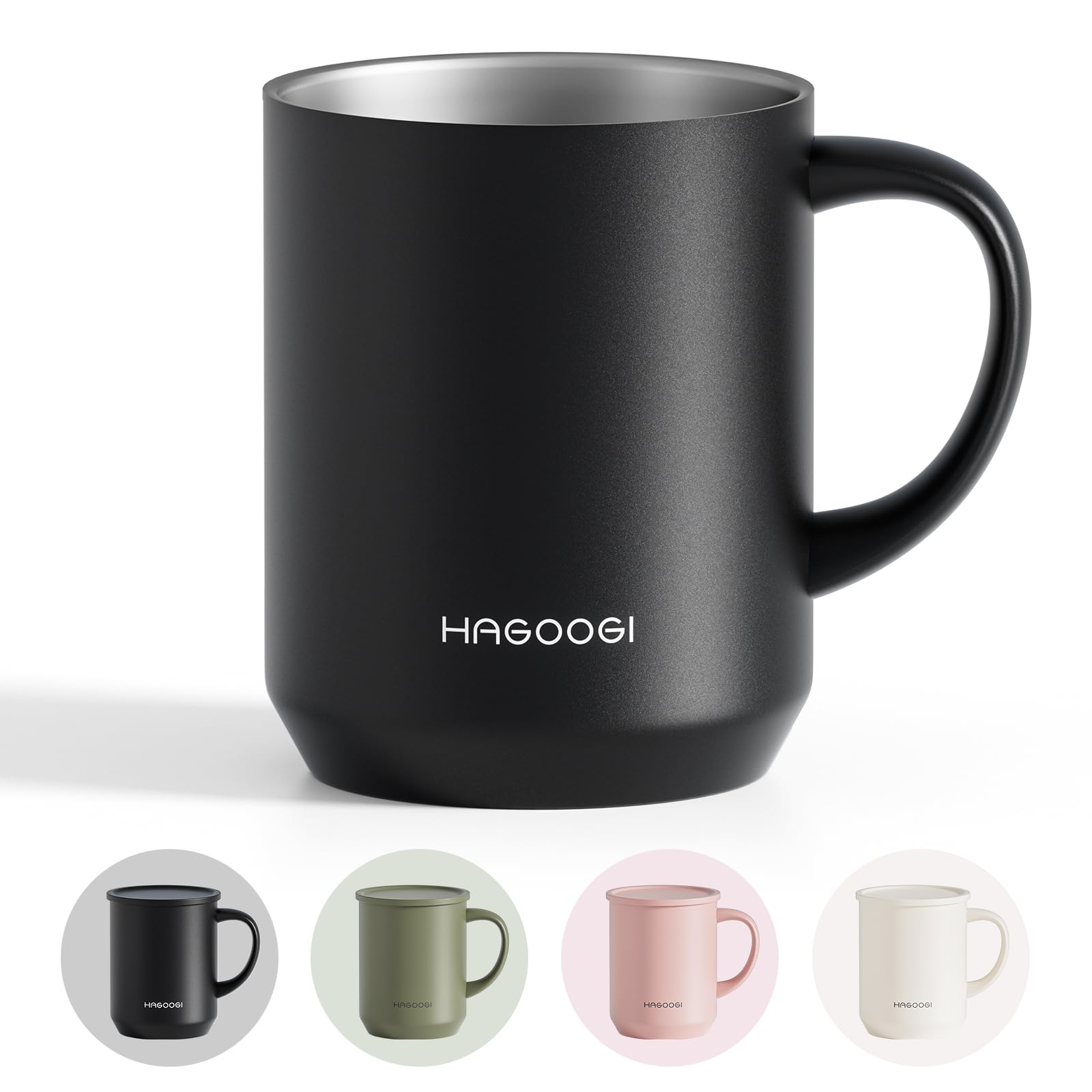 

HAGOOGI Mug with Lid, Keeps Hot or Cold, 360ml Capacity, Vacuum Insulated, Ceramic Coating, Double Wall, Simple and Stylish, Perfect for Home or