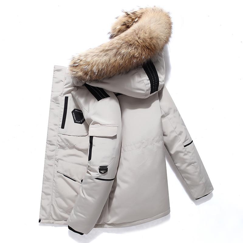 Run Brother Unisex Korean Parka: Fleece-Lined, Fluffy Fur Collar, Thick Winter Coat with Workwear Pockets