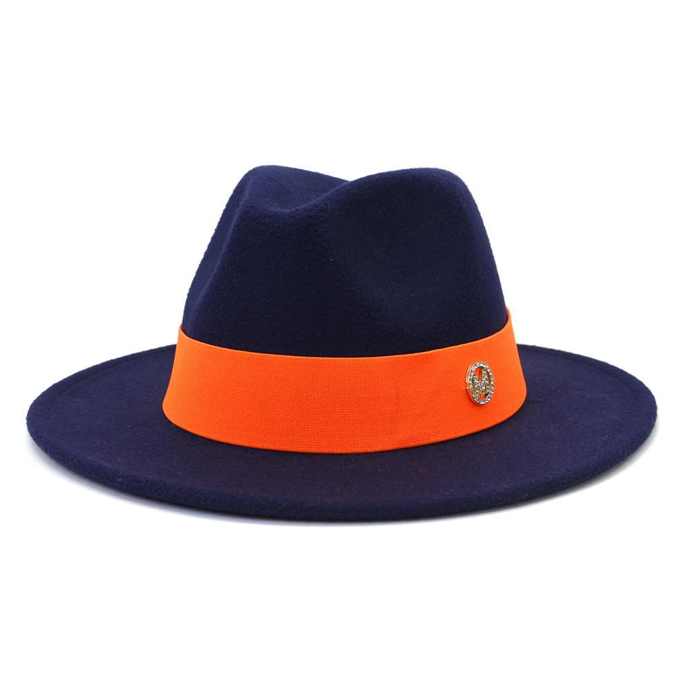 Formal Wide Brim Felt Fedora Hat Wool Ladies Party Wedding Church Hat M Letter Ribbon Panama Sombrero Jazz Cap