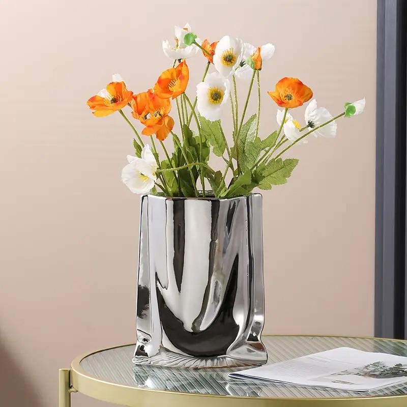 1PC Gold Plated Vase Creative Flower Vase Luxury Aesthetic Room Decoration Ornament for Living Room 3 Sizes