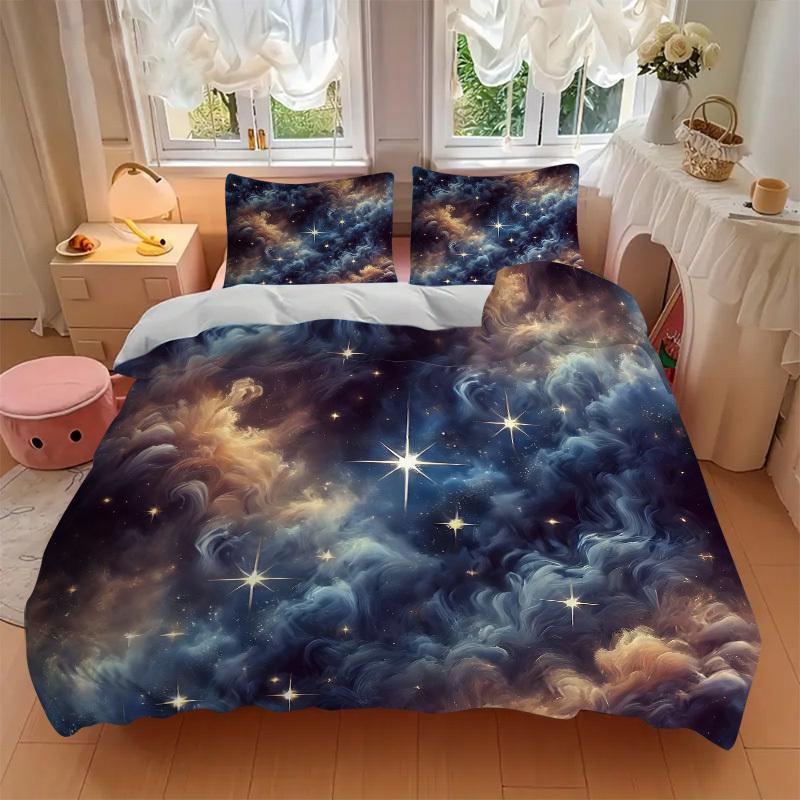 3pcs bedding set Galaxy Nebula Includes 1 Comforter + 2 Pillowcases, Without Pillow Inserts, Soft Comfortable, Lightweight Breathable110