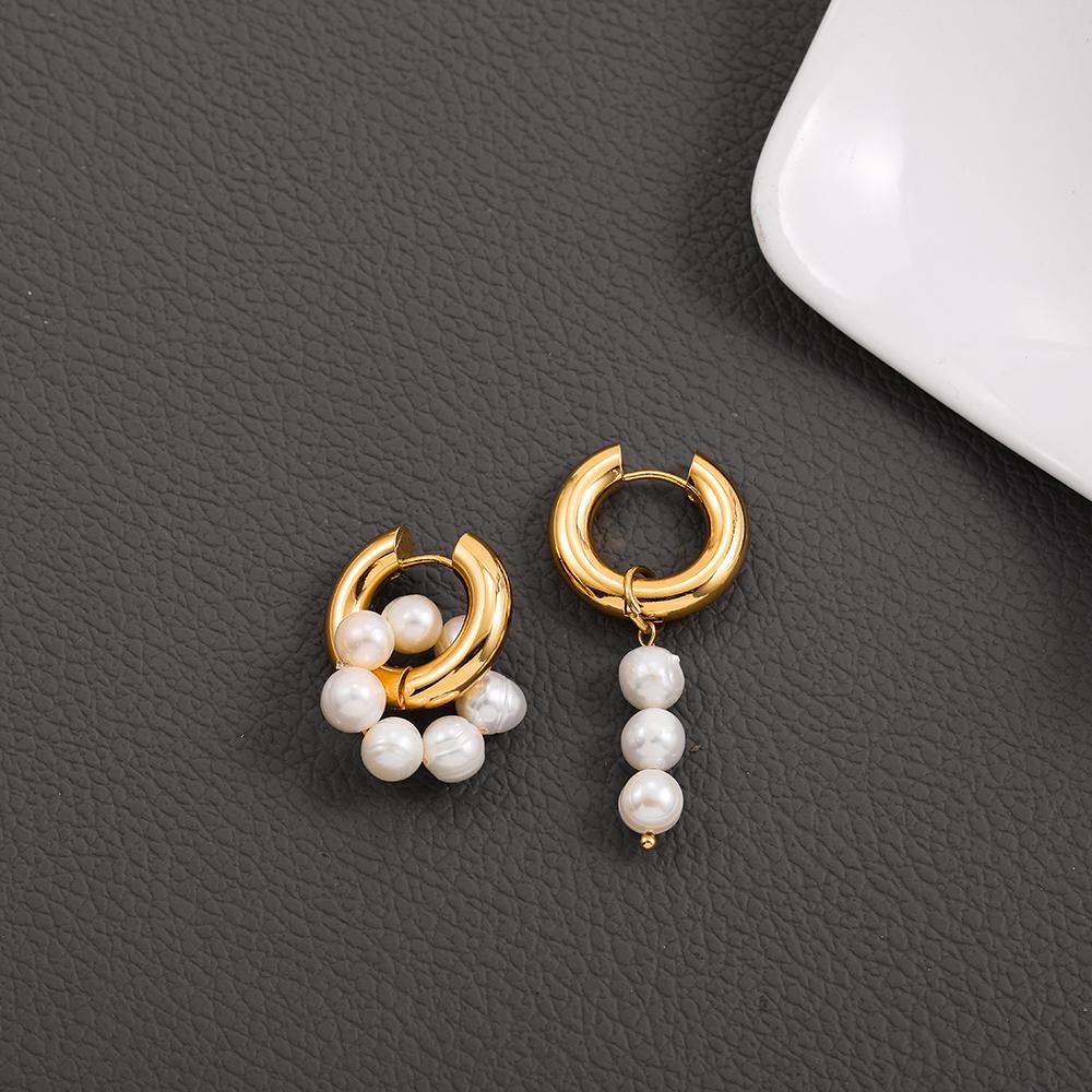 Fashion Natural Freshwater Pearls Pendant Earringd for Women Girl Gold Plated Stainless Steel Round Hoops Earring Charm Jewelry