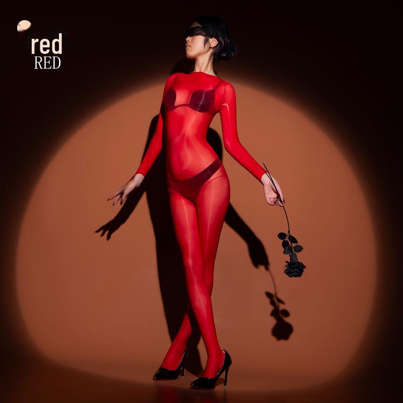 New Arrival: Sexy Seamless Oily One-Piece Stockings - Thin Style, Full Body with Open Crotch & Five-Finger Design