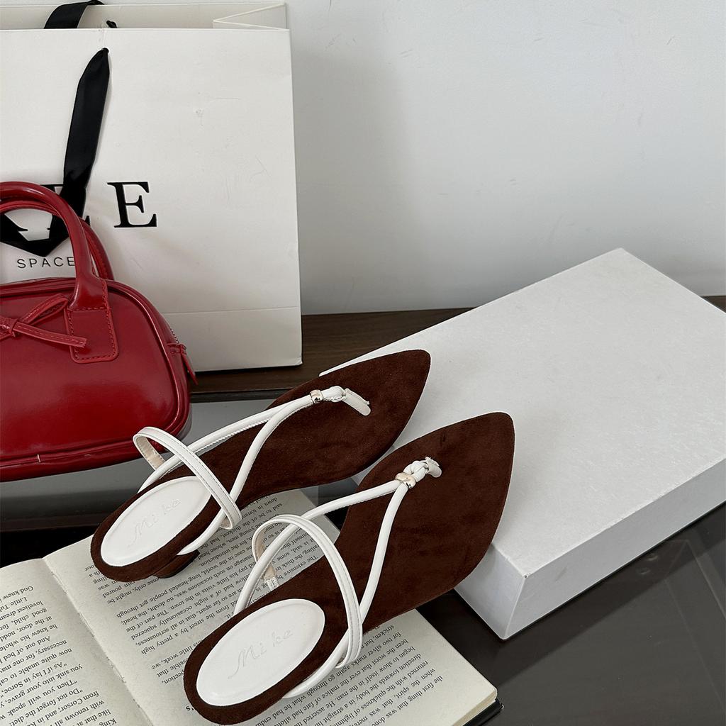 Summer new beach sandals wear thick heel French toe sandals women's pointed temperament with Roman shoes