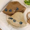 Neuer Raffia Webhut Outdoor Strandurlaub Perle Schleifenband Sonnenschutz Strohhut