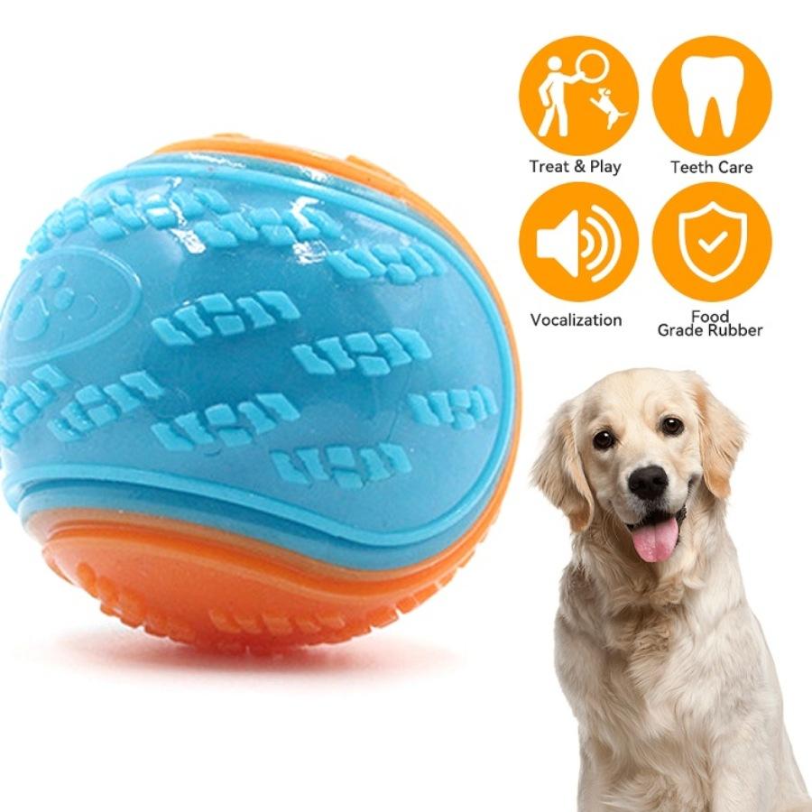 

Squeaky Dog Chew Ball Toys Bite Resistant Fetch Ball for Aggressive Chewers, Non-Toxic Soft Rubber, Cute Crystal Ball Design