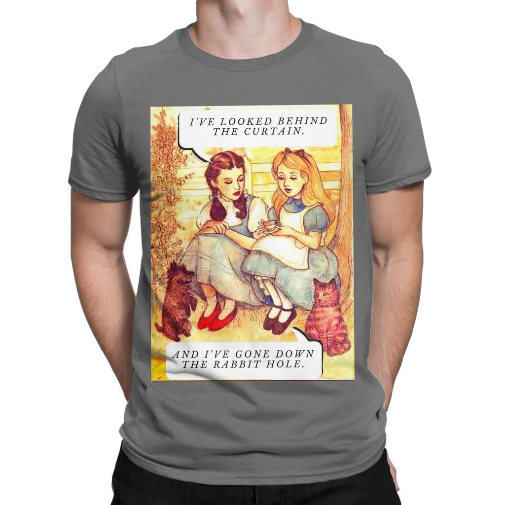 The Wizard Hole T Shirt for Men 100% Cotton Vintage T-Shirt Round Collar Alice In Wonderland  Tee Shirt Short Sleeve Clothes New