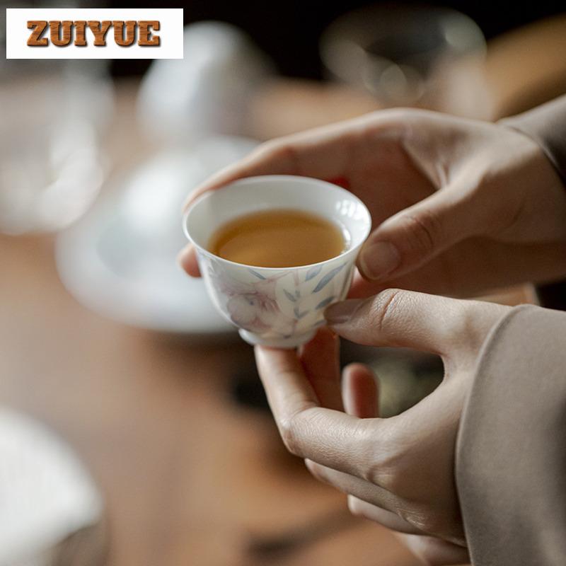 2pc/lot Hand-painted Lily Teacup Handmade Tea Bowl Cup For Tea Smelling Master Cup Chazhan Tea Ceremony Ornaments Supplies 50ml