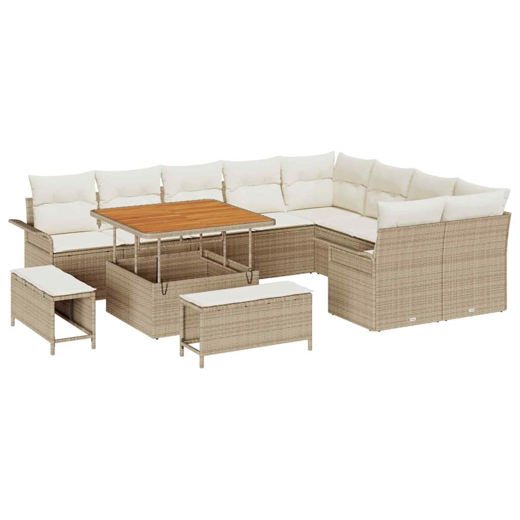 Garden Sofa Set with Cushions 12 pcs Beige Poly Rattan