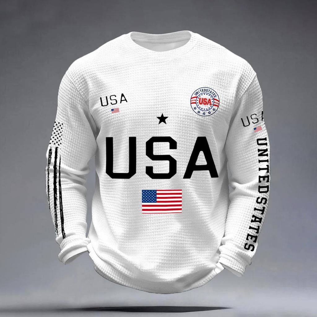 Sudadera Casual de Manga Larga con Estampado de Letras para Hombre Aniversario USA