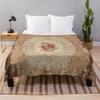 Antique Rose Floral French Aubusson Rug Print Throw Blanket