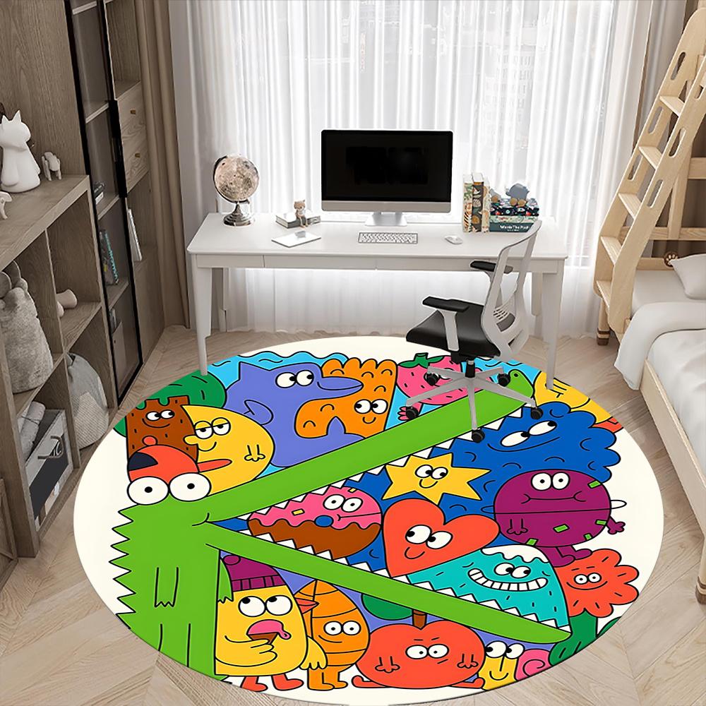 1pc Colorful Creatures Office Round Area Rug, Indoor Mat Suitable ForOffice, Under Office Chairs Bedroom Living Room Home Decor, Room Decot208
