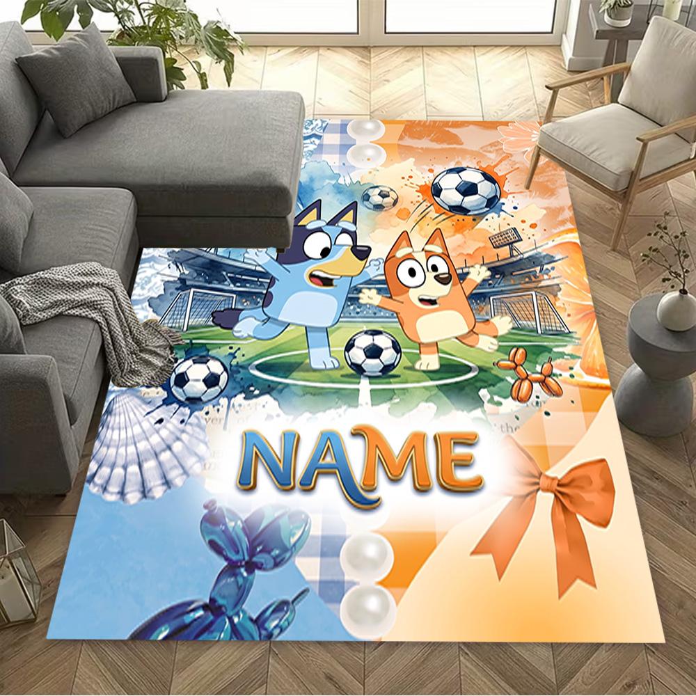 Bluey's Festive Football Fun Customized Name Floor Mat Suitable for Bedrooms Living Rooms Dining Room Decorate Room Antislip Carpet Anime Office Decor