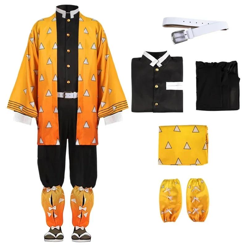 Anime Demon Slayer Agatsuma Zenitsu Cosplay Kostüm Cartoon Kimetsu No Yaiba Zenitsu Kostüm Sutis Perücken Halloween für Kinder Erwachsene
