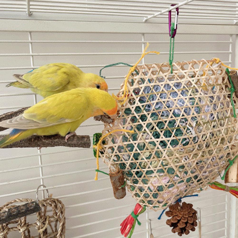 Bird Toys, Foraging Shredder Hanging Toys With Metal Hook, Bamboo Frame, Bamboo Woven Porous Structure Bird Cage Accessories For Cockatiel Budgies