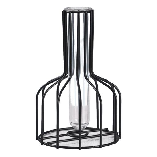 Decorative Glass Vase with Metal Wire Stand Clear Test Tube Vase with Iron Art Frame for Hydroponic Plant Modern Flower
