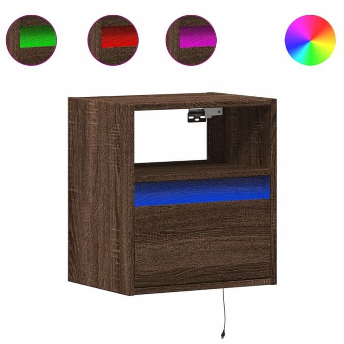 Table de chevet - Maison Exclusive - Chêne marron - Éclairage LED - 1 tiroir et 1 compartiment