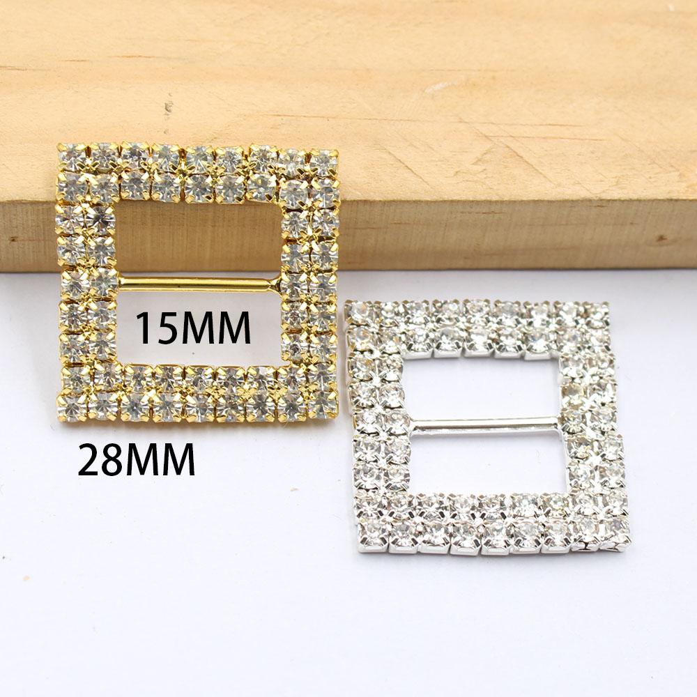

5 pieces of double row square 28mm (inner bar 15mm) crystal rhinestone buckle DIY gift box ribbon sliding buckle crystal invitat