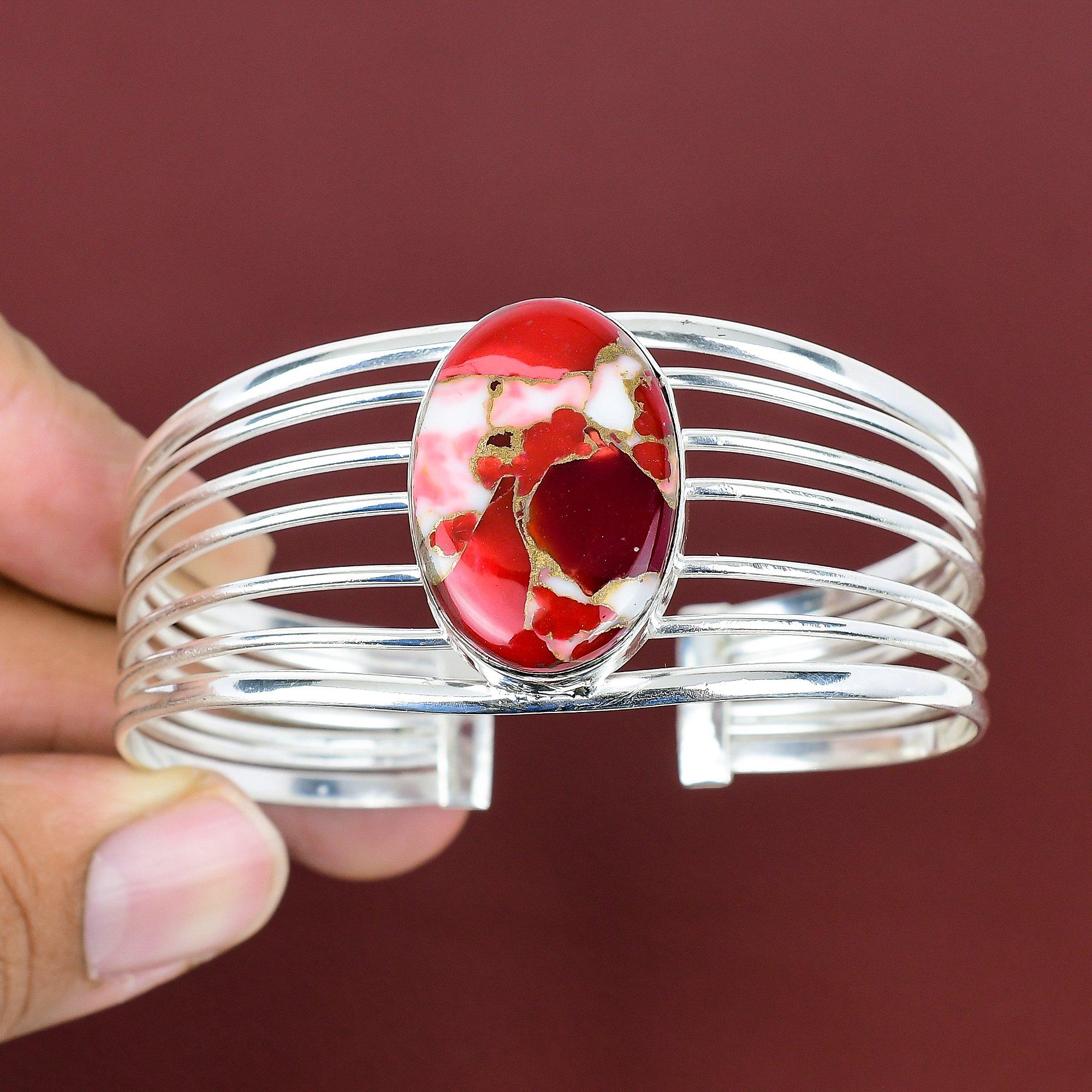 

Kingman red mohave copper turquoise cuff bracelet gemstone bangle handmade jewelry 925 sterling silver cuff adjustable bangle gifts for wife Adjustable