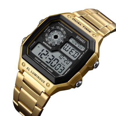 SKMEI Sport Orologio da uomo in acciaio inossidabile Orologio da polso da uomo con retroilluminazione digitale resistente all'acqua 5ATM
