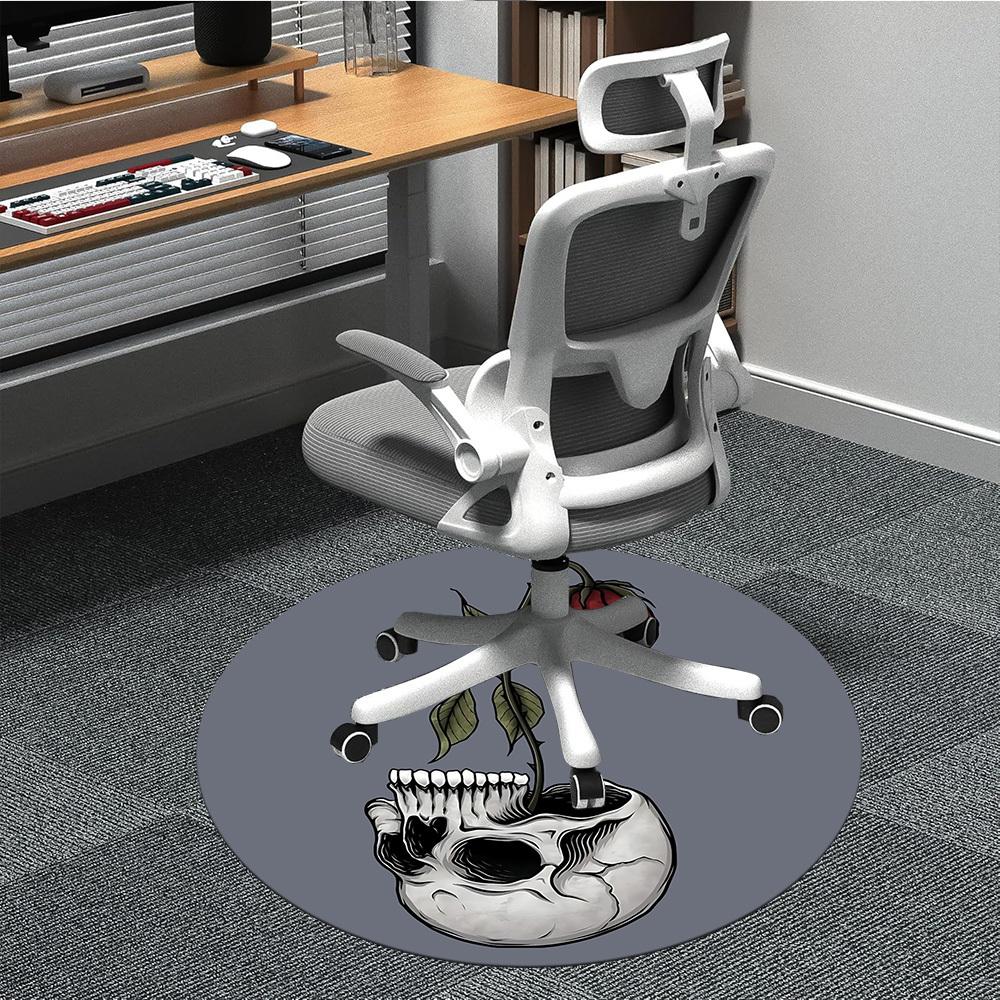 1pc Skull Bloom Office Round Area Rug, Under Office Chairs Bedroom Living Room Home Decor, Room Deco