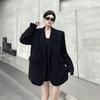 Vintage Women's Black Corduroy Suit Jacket – Winter 2025 Collection, Stylish, High-End, Thick, and Loose Fit.