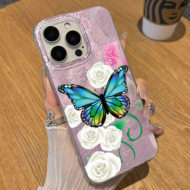 Flower Butterfly Large Hole Transparent Phone Case For Apple Iphone Niche Cute Girls Design