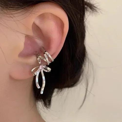 Clip Earrings Silver Color Metal Butterfly Ear Clip Without Piercing for Women Sparkling Zircon Ear Cuff Wedding Fashion Jewelry