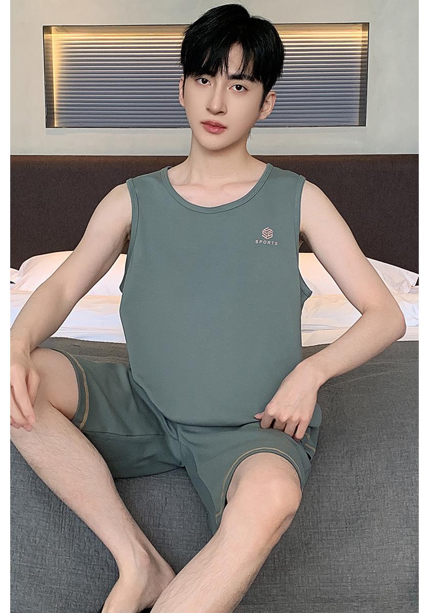 

Men s Sleeveless Summer Pajama Set - Imitation Cotton, Thin, Vest and Shorts, Plus Size, 2026 Edition L (recommended 100-130 jin)
