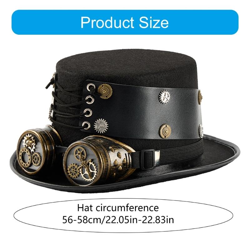 Victorian Industrial Cosplay Hat with Removable Goggles PU Leather Headwear For Adult Men Women Stage Performances