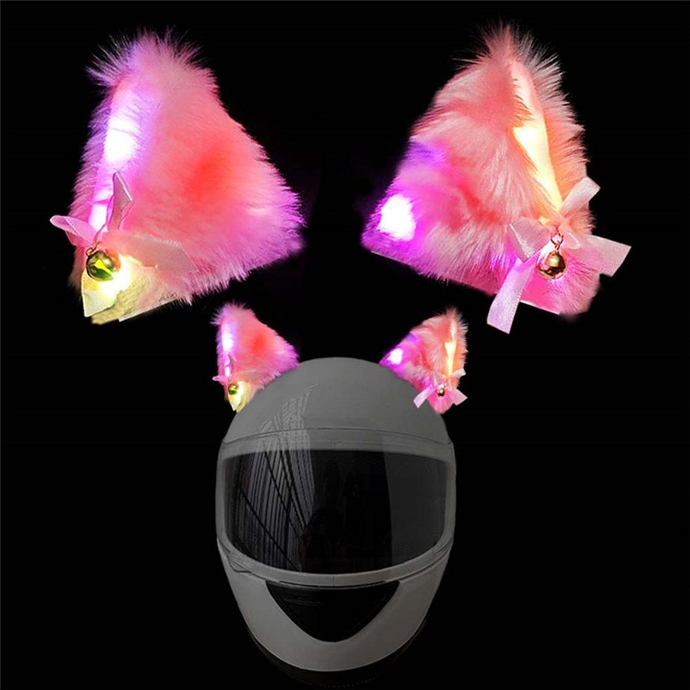 2Pcs Motorcycle Helmet Cat Ears Decoration  with Colorful LED Light Plush Motocross Helmet Full Face Off Road Helmet Decor