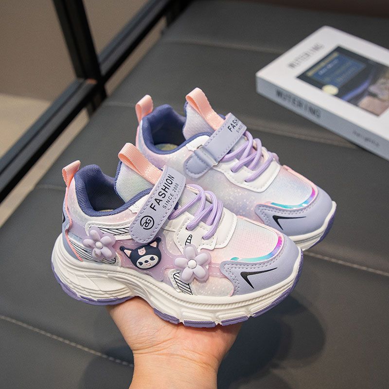 Girls' sports shoes leather surface autumn and winter new lightweight soft sole non-slip running shoes children's shoes casual dad shoes