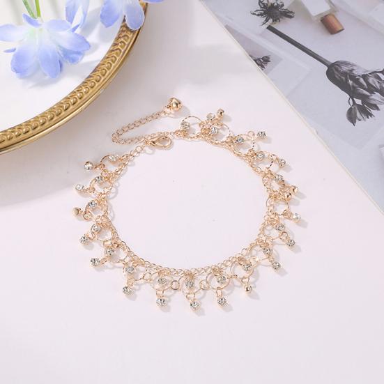 Yousheng Women Anklet Geometric Pendant Tassels Jewelry Sparkling Rhinestones Chain Anklet Beachwear