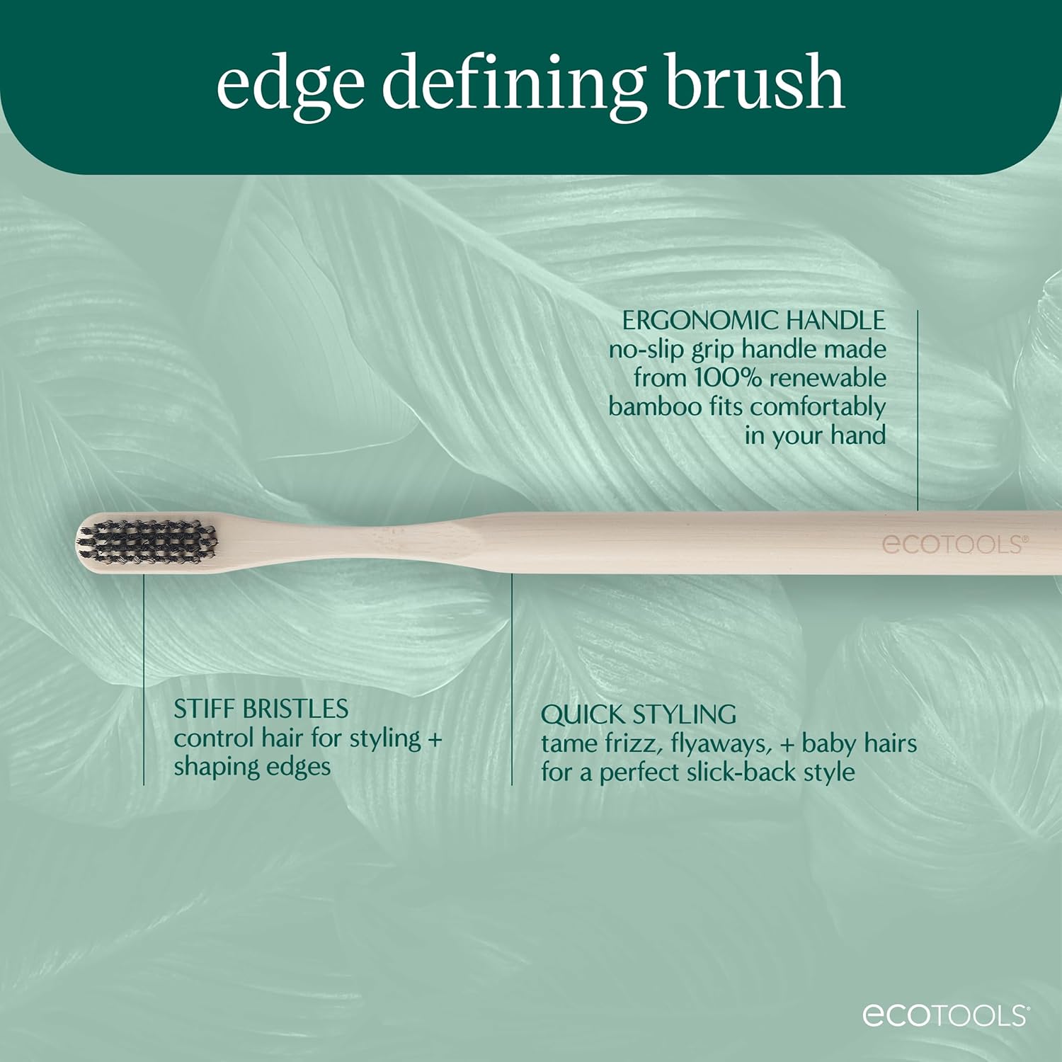 EcoTools Edge Defining Hairbrush, For Precision Styling, Tame Edges, Baby Hair, & Frizz, Dense Synthetic Bristles, Small Brush Head To Style