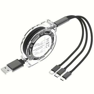 3 In 1 Geri Çekilebilir USB Tip C Mikro USB Şarj Kablosu Cep Telefonu Şarj Kablosu 1 m Hızlı Şarj Kablosu